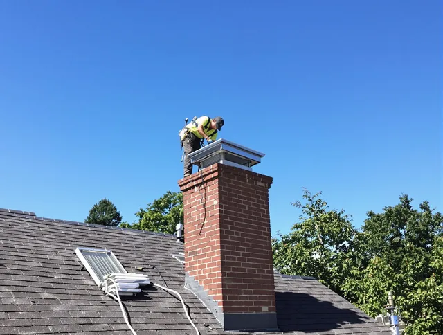 Costa Mesa Chimney Sweep technician measuring a chimney cap in Costa Mesa, CA