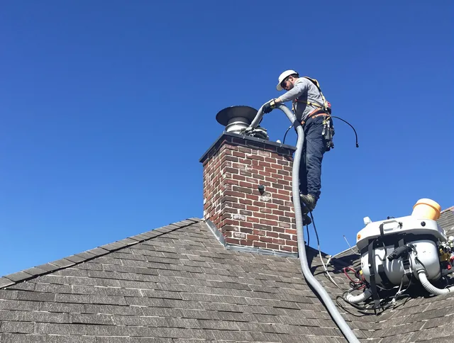Dedicated Costa Mesa Chimney Sweep team member cleaning a chimney in Costa Mesa, CA