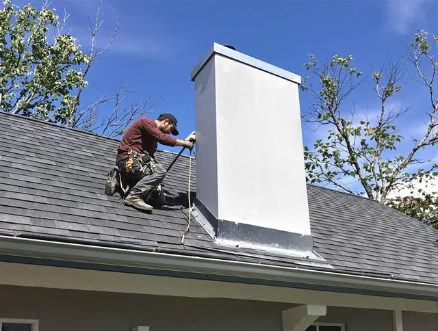 Costa Mesa Chimney Sweep team member finishing chimney construction in Costa Mesa, CA
