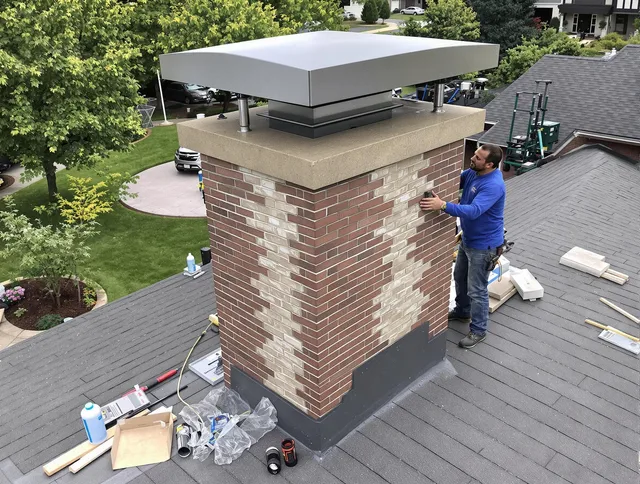 Costa Mesa Chimney Sweep team working on a custom chimney remodel in Costa Mesa, CA