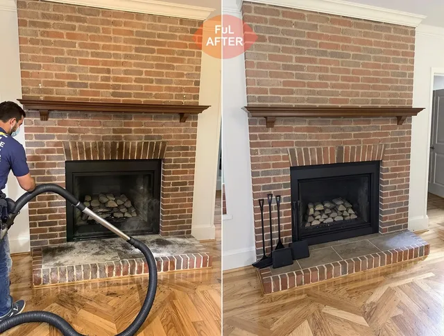 Costa Mesa Chimney Sweep carefully sanitizing a fireplace in Costa Mesa, CA